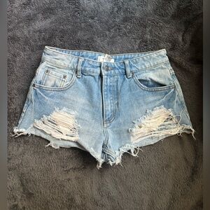 Forever 21 Light Blue Distressed Jean Shorts